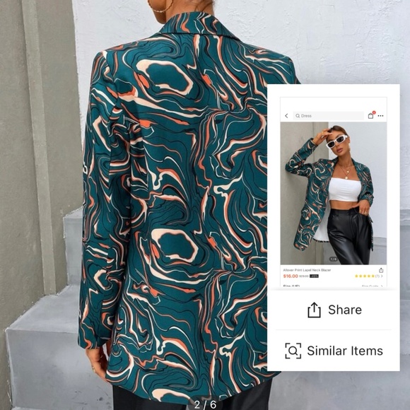 Shein Allover Print Lapel Neck Blazer - Picture 5 of 8